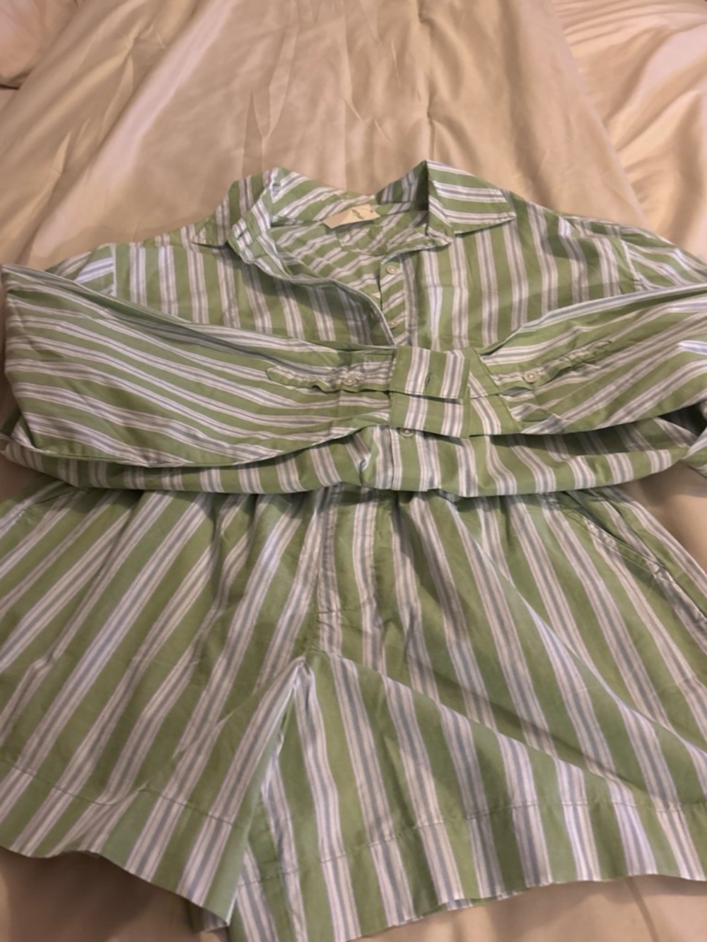 aerie Green and White Striped Casual Shorts